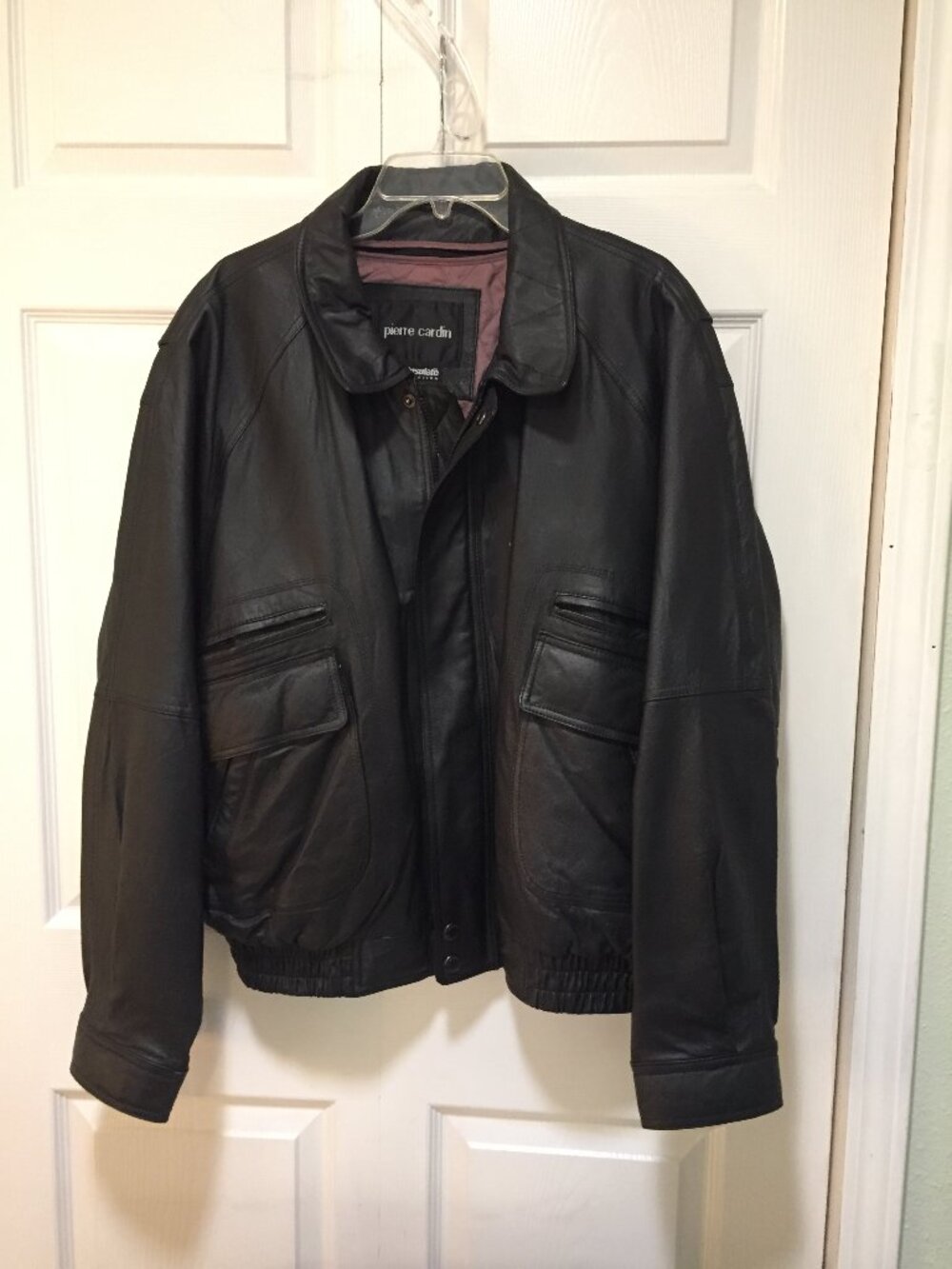 Vintage 90s Pierre Cardin Black Leather Bomber Jacket Men's XL Zip/Snap Closure